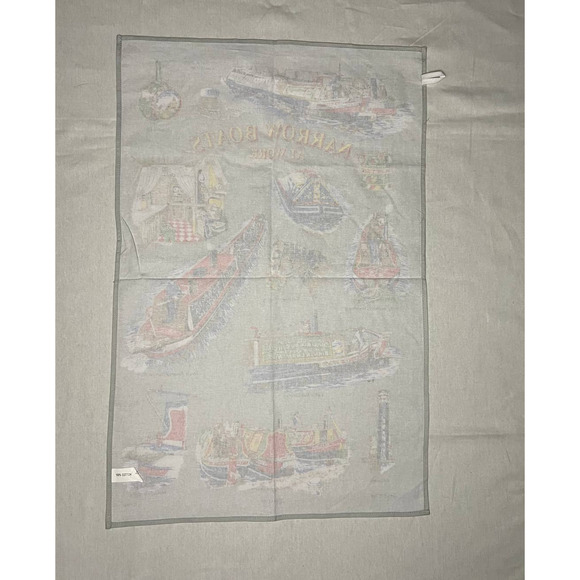 Tea Towel Narrow Boats at Work 100% Cotton Printed 29" X 20" Vibrant Colors - Picture 2 of 9